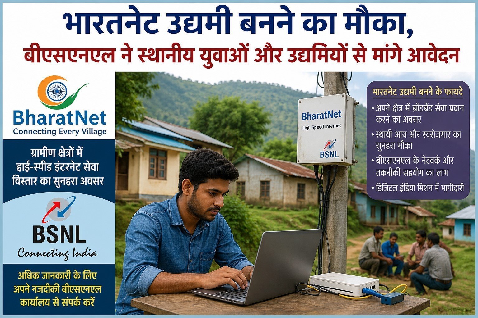 भारतनेट उद्यमी बनने का मौका, बीएसएनएल ने स्थानीय युवाओं और उद्यमियों से मांगे आवेदन